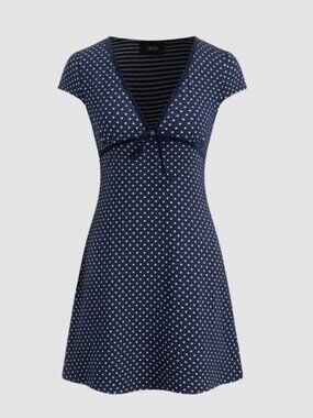 V-neck Polka Dot Knotted Mini Dress - new with tags